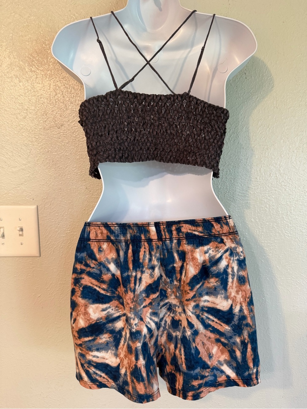 Victoria's Secret PINK Boxer-style Blue Tie Dye Fold Over Waistband sleep shorts - Picture 13 of 16